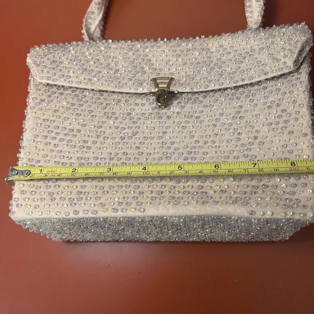 Vintage Corde Bead by Lumured White Beaded Clutch Evening Bag 1950/60s MCM Purse